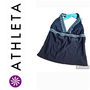 Athleta halter style swimwear top in black and aqua size medium